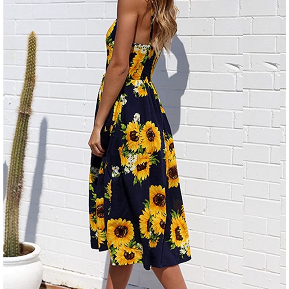 Women's Dresses-Summer Floral Bohemian Dress - Picture 4 of 8